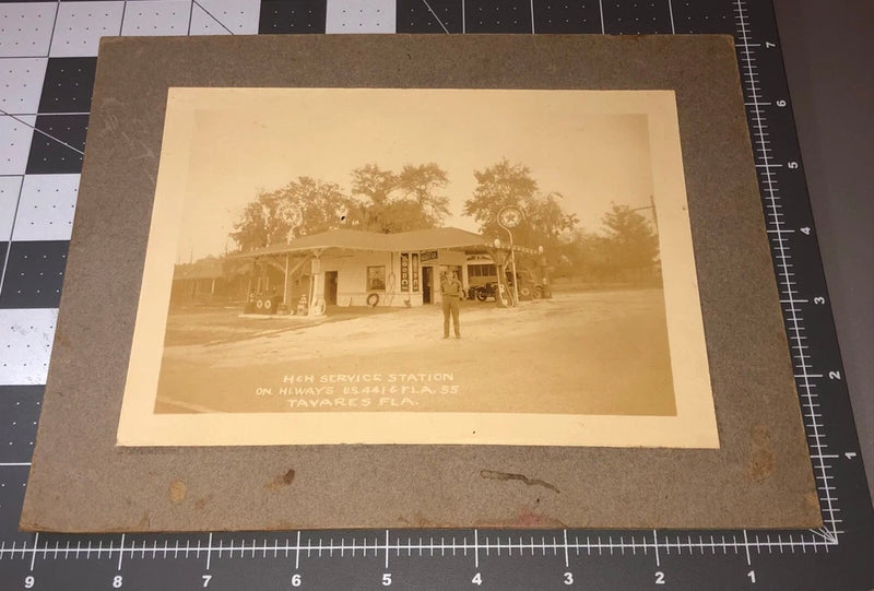 1920s Tavares FL Florida SERVICE GAS STATION Texaco Hood Tire SIGN Antique PHOTO Model