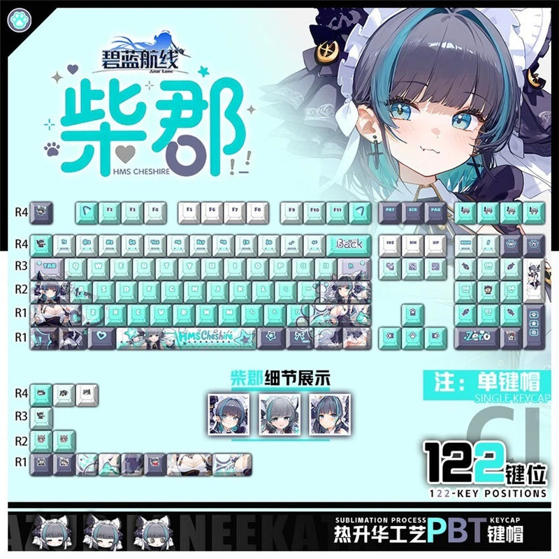 Anime Azur Lane Cheshire Theme PBT Keycap 122pc Full Set for Mechanical Keyboard Model