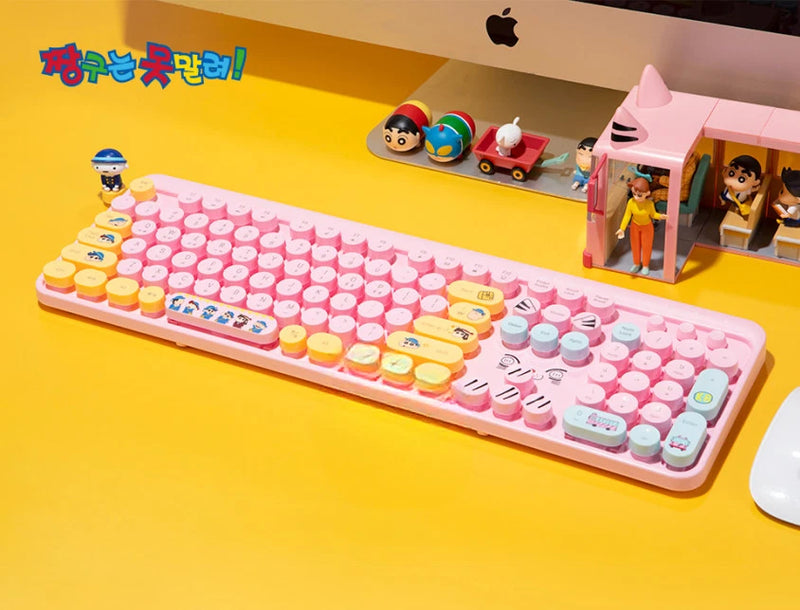 Crayon Shin-chan Kindergarten Wireless Keyboard 2.4G Retro Round Keycaps Pink Model