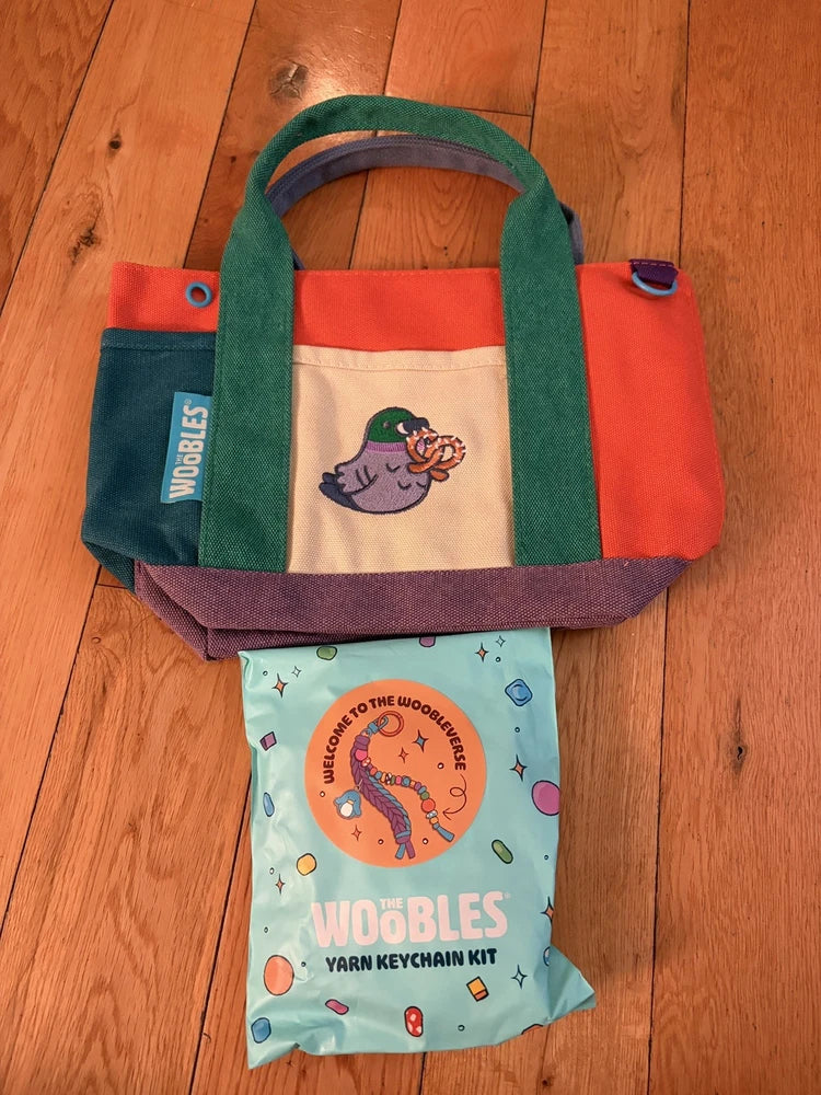 The Woobles NYC Popup Martha Mini Tote Bag & Yarn Keychain Kit Model