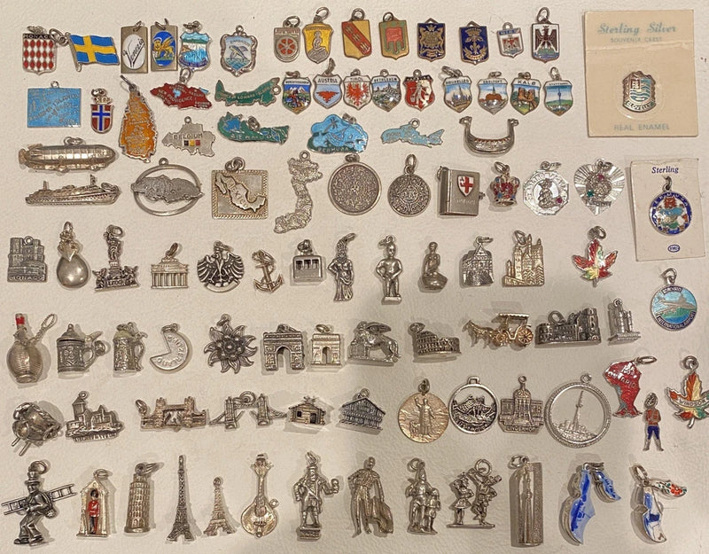 Vintage Sterling Silver & Brass World Travel, Map & Shield Charms CHOICE Charms