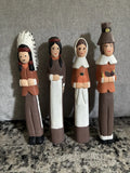 Thanksgiving Fall 12" Hand-carved/painted Wood Pilgrim Native American Figures Model