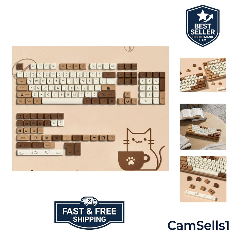 Cute PBT keycaps,Coffee Cat, XDA Profile Keyboard Keycaps Model