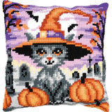 Vervaco stamped cross stitch kit cushion "Halloween kitten", 40x40cm, DIY Model