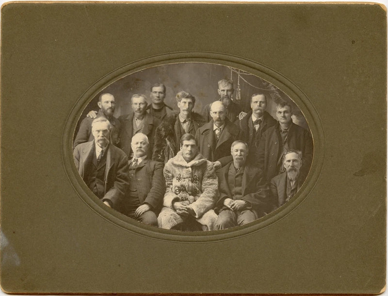 CB001 Old photo carbiet board, group of men in formal wear posing in a group 8x6 Model