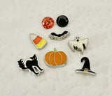 Halloween Cat Witch Hat Pumpkin Set Floating Locket Charm - Silver-tone - NEW Charms