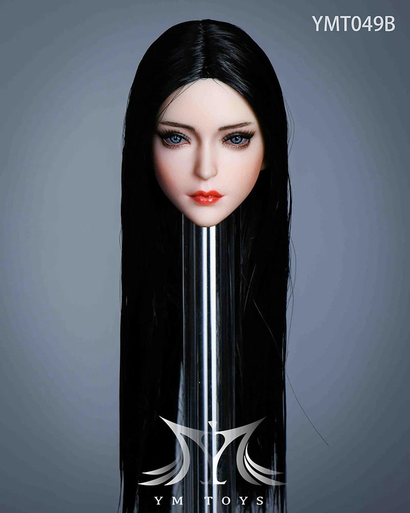 YMT049B 1/6 Orange Girl Black Straight Hair Head Carved Model Toys Model