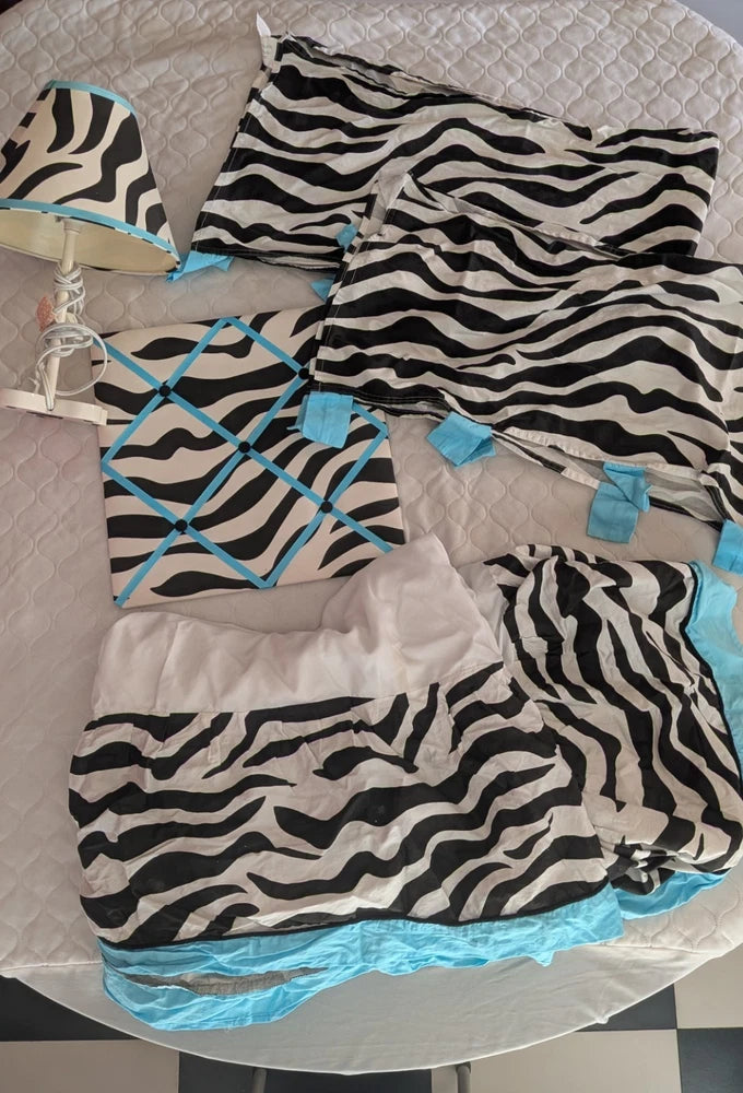 Sweet Jojo Designs Funky Zebra Decor Lot - Lamp Photo Board Bed Skirt Valances Model