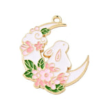 100pcs Enamel Flower Moon Rabbit Charms Pendants for Easter Jewelry Charms