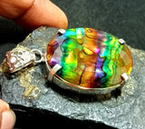 Certified 61.00 Ct Natural Ammolite 925 Solid Silver  Pendant Loose Gemstone Charms