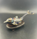Vintage Cloisonn¨¦ Dolphin Figurine with Wooden Display Base *RARE* Model