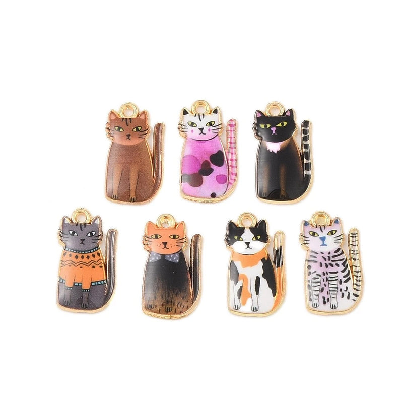 100Pcs Enamel Cat Charms Standing Cat Pet DIY Craft Jewelry Making Pendant Alloy Charms