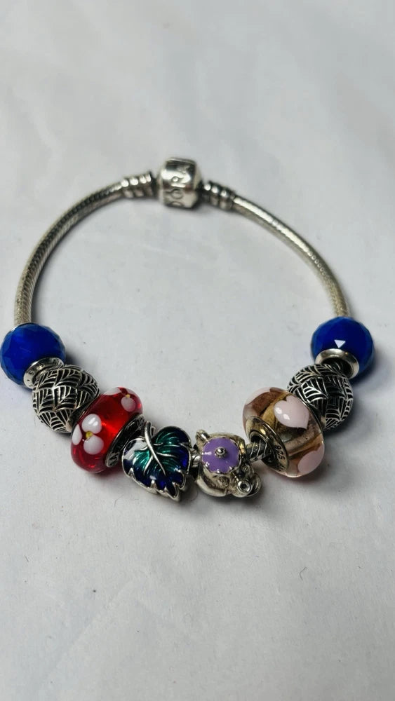 Vintage Pandora Bracelet 8 Charms Sterling Silver 925 ALE Authentic 1 Disney Charms