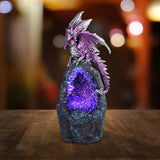 LED Figurine Purple Dragon Faux Crystal Stone Statue 6.75
