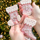Set of 3 Pink Christmas decoration Counted Cross Stitch Kit DIY Needlework Craft Model