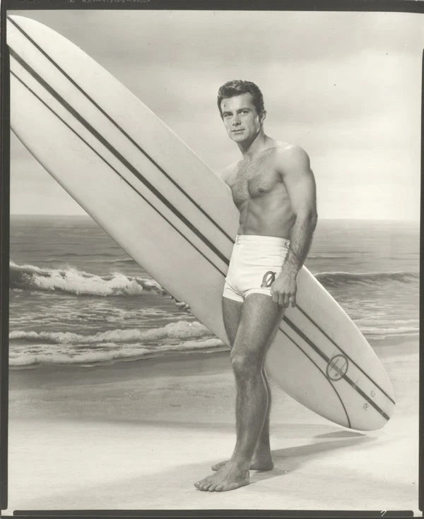 Robert Conrad Barechested Surf Board on beach Vintage 8x10 Double Weight Photo Model