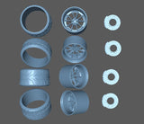 1/24 Resin 3D Printed Nissan GTR35 Super Modification Wheel and Tire Set Model