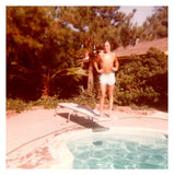 1970s Boy Flexing on Diving Board Poolside Vintage Photo Model