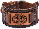 Celtic Solar Cross Bracelet, Leather Cuff Wristband with Irish Charm Charms