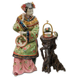 US Seller - Chinese Porcelain Figurine, Lady with Bird Cage Model