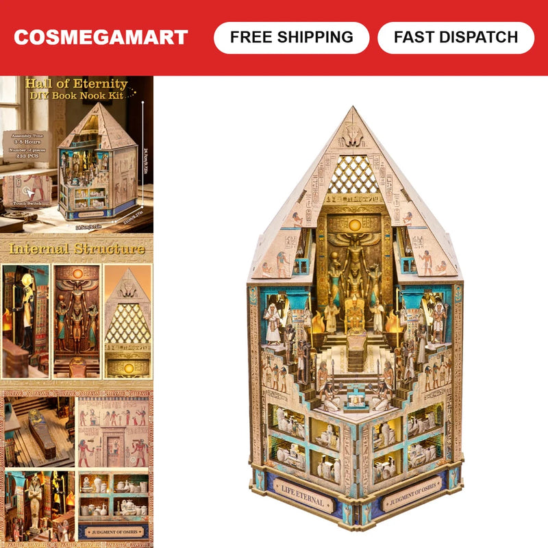 DIY Book Nook Kit - 3D Puzzle Pyramids Model with LED Lights, Fantasy Decor Model