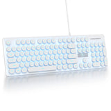 Cute Quiet Keyboard White Wired Typewriter Light Up Backlit Round Keys 104 Model
