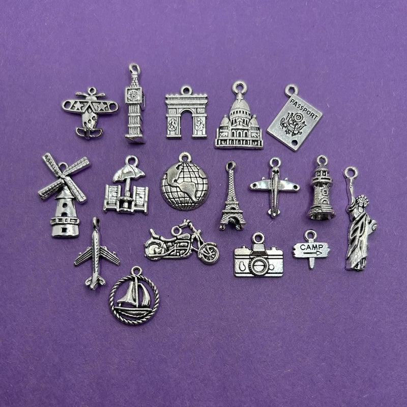 Silver Mixed Travel Charms - 17 Pieces - US Seller Charms