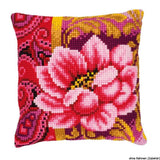 Vervaco stamped cross stitch kit cushion Pink bloom, DIY Model