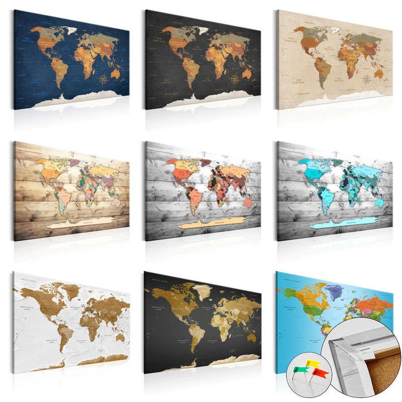 World Map Pinboard Cork Board Canvas Print Wall Art Picture Home k-C-0048-p-b Model