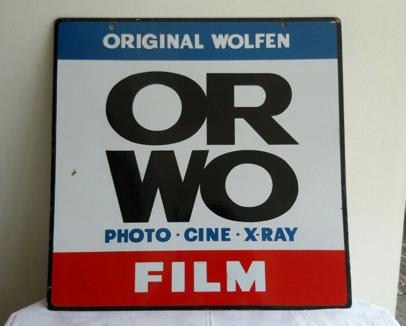 ORWO Orignal Wolfen Photo Fim 2-Sided Advt. Tin Porcelain Enamel Sign board E4 Model