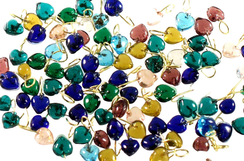 Drop, Charm, 100 Mixed Glass 4mm Heart Charms with Brass Loop Hangers Charms