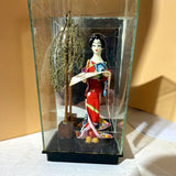 EFSCO Japanese Doll Figurine in Glass Display Case with Tree Scene Model