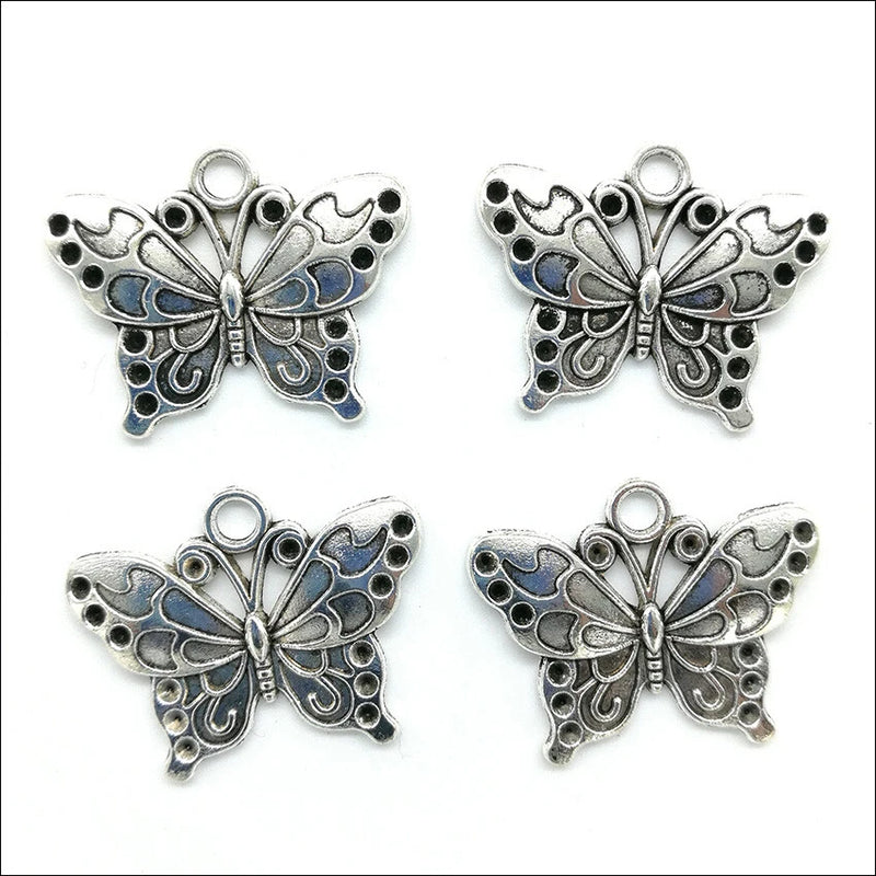 50pcs Butterfly Antique Silver Charms Pendants for Jewelry Making DIY 19*25mm Charms