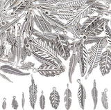 1 Box 100Pcs 10 Styles Silver Feather Charms Bulk Leaf Charms Silver Alloy Tibet Charms