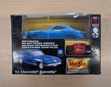Maisto 63 Chevrolet Corvette Assembly Line Die Cast Metal Model Kit Blue Model