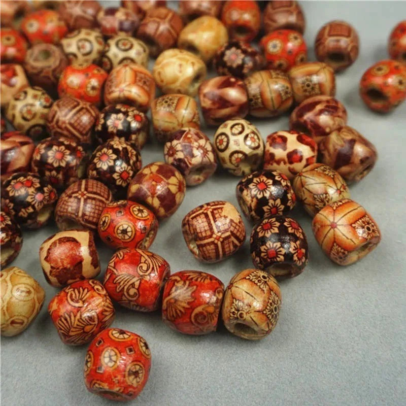 100-1000pcs Mixed Large Hole BOHO Wooden Beads Lot for Macrame Charms Crafts DIY Charms