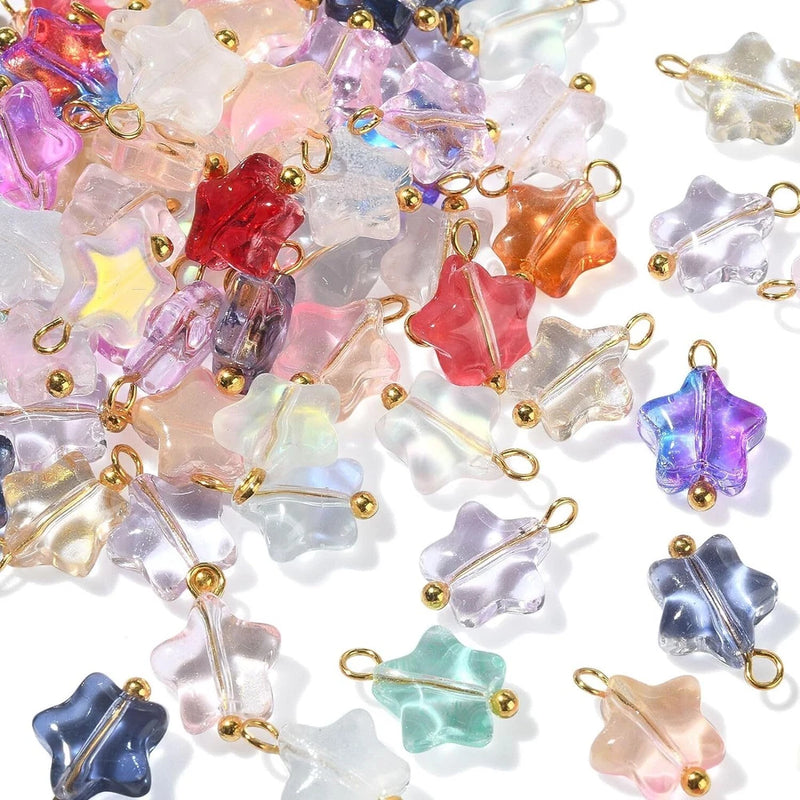 100x Crystal Star Charms Pendants for Jewelry Making Necklace Earrings Accessory Charms