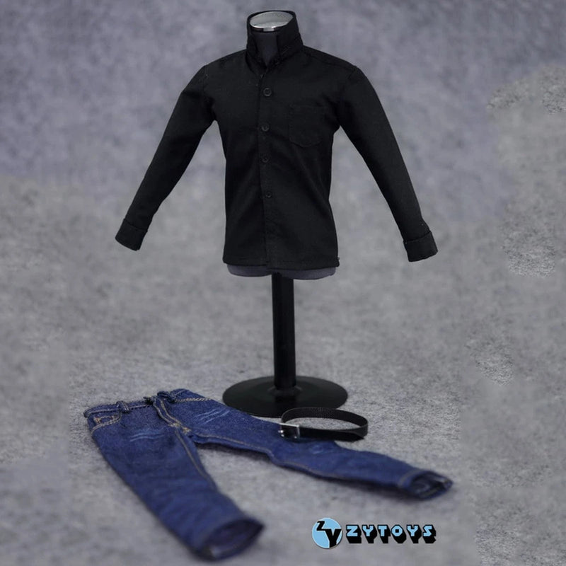 1/6 Male Soldier Black Shirt & Jeans Set for 12in Action Figure Body Doll Model Model