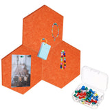 3Pcs Self Adhesive Hexagon Felt Cork Board Tiles with 30 Push Pins, Orange Model