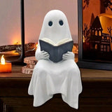 Little Ghost Reading Statue Resin Figurine Halloween Home Desk Shelf D¨¦cor Gift Model