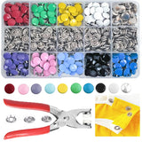 200 Set Metal Snap Buttons Fastener Pliers Tool Kit 9.5mm 10 Colors NoSew Model