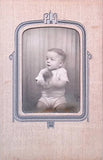 Antique Board Photograph  Cute Baby with Teddy Bear in Decorative Frame Model