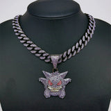 Hip Hop Iced Out Gengar Pendant Necklace with Diamond Cuban Chain Jewerly Charms