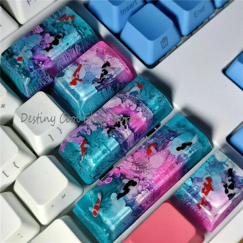 HOT Resin Light Colorful Koi Fish Lotus Keycap for MK Custom Made Handmade 5 PCS Model