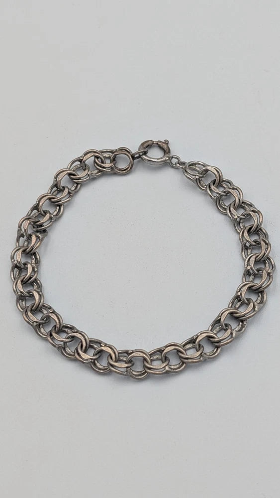 Vintage Silver Charm Bracelet Double Link  7¡± 925 Sterling Charms