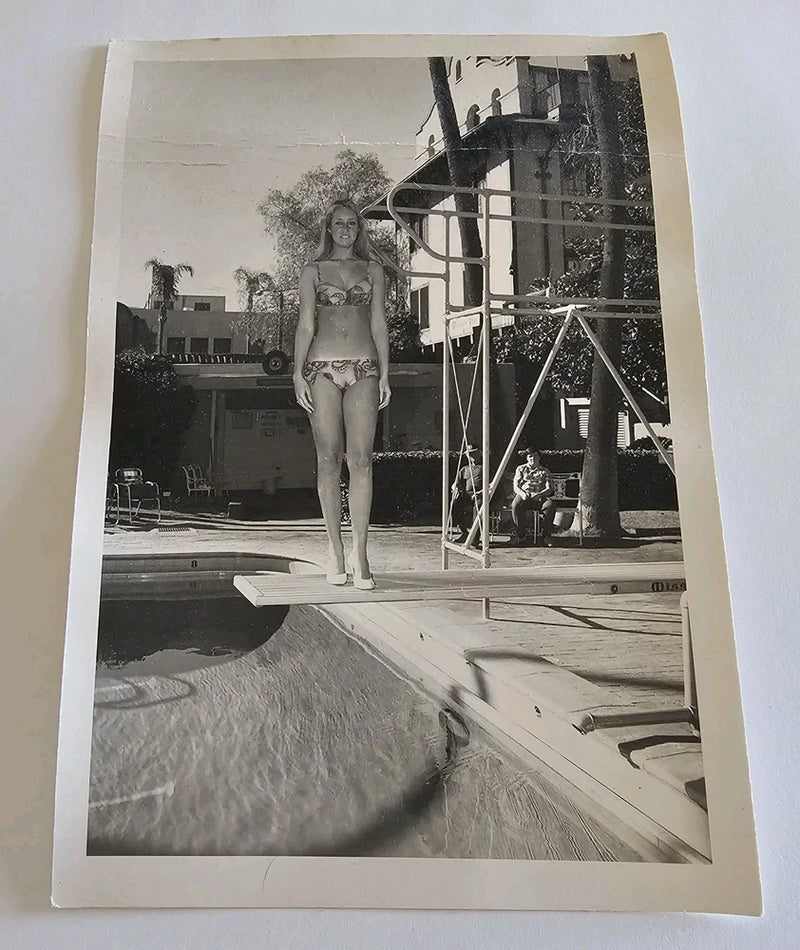 1960s 5x7 Original Photo Blonde In Bikini & White Heels Walking On Diving Board Model