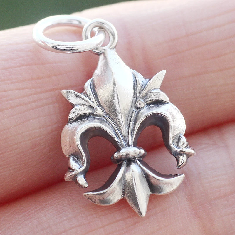 925 Sterling Silver Fleur De Lis Pendant Charm 3D Royal French Heraldic Symbol Charms