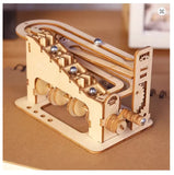 3D Wooden Marble Run Spiral Puzzle DIY Model Kit Mechanical Building Model